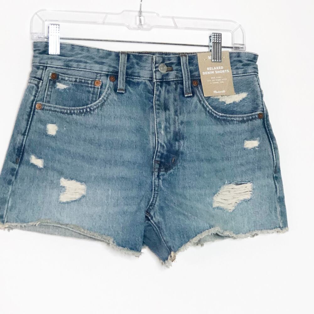 Madewell Jean Shorts Relaxed Denim Shorts W 24 Blue Distressed NEW